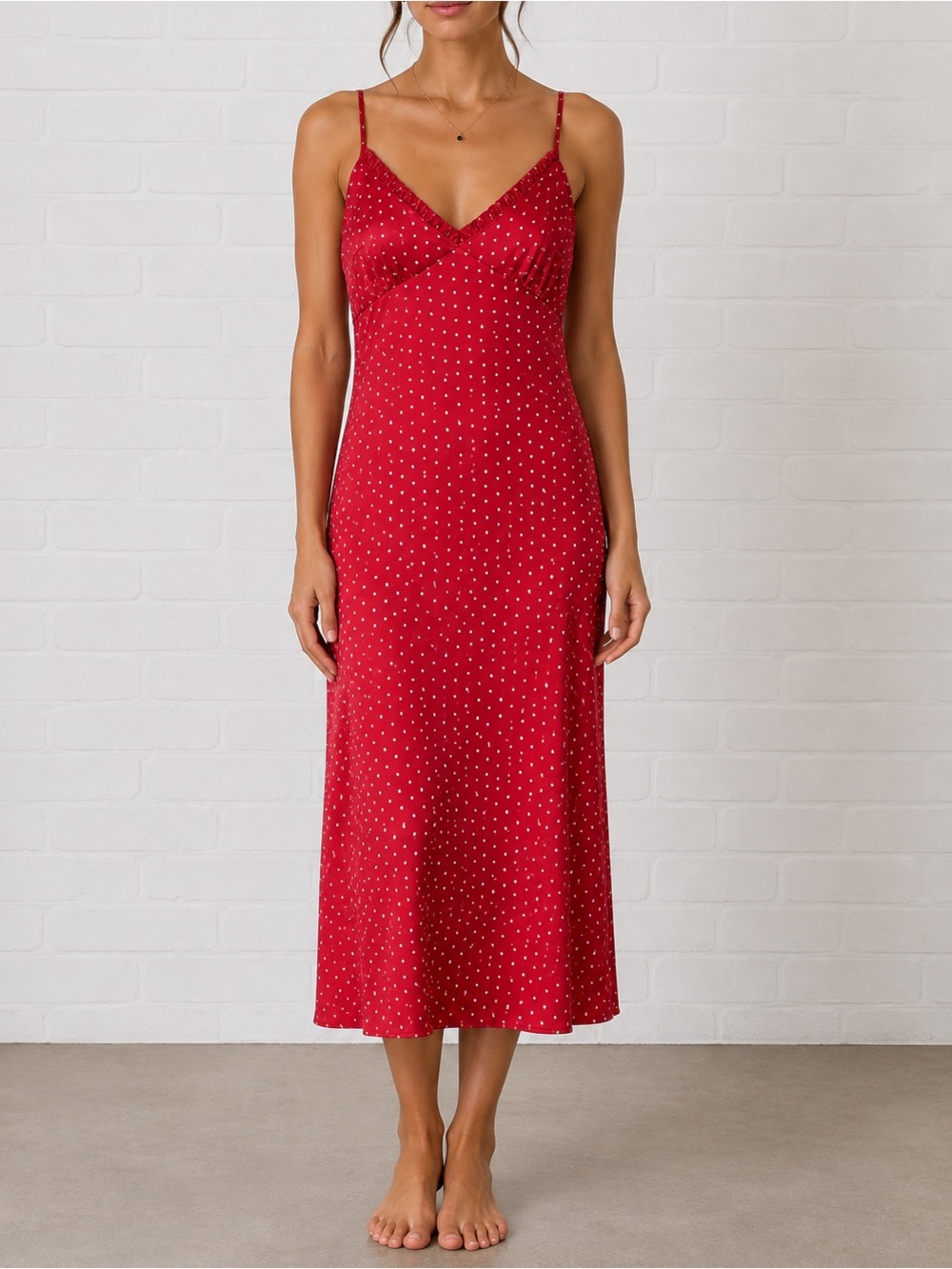 Jopna Red Polka Dot Satin Slip Dress Size Small Midi Y2K Cottagecore